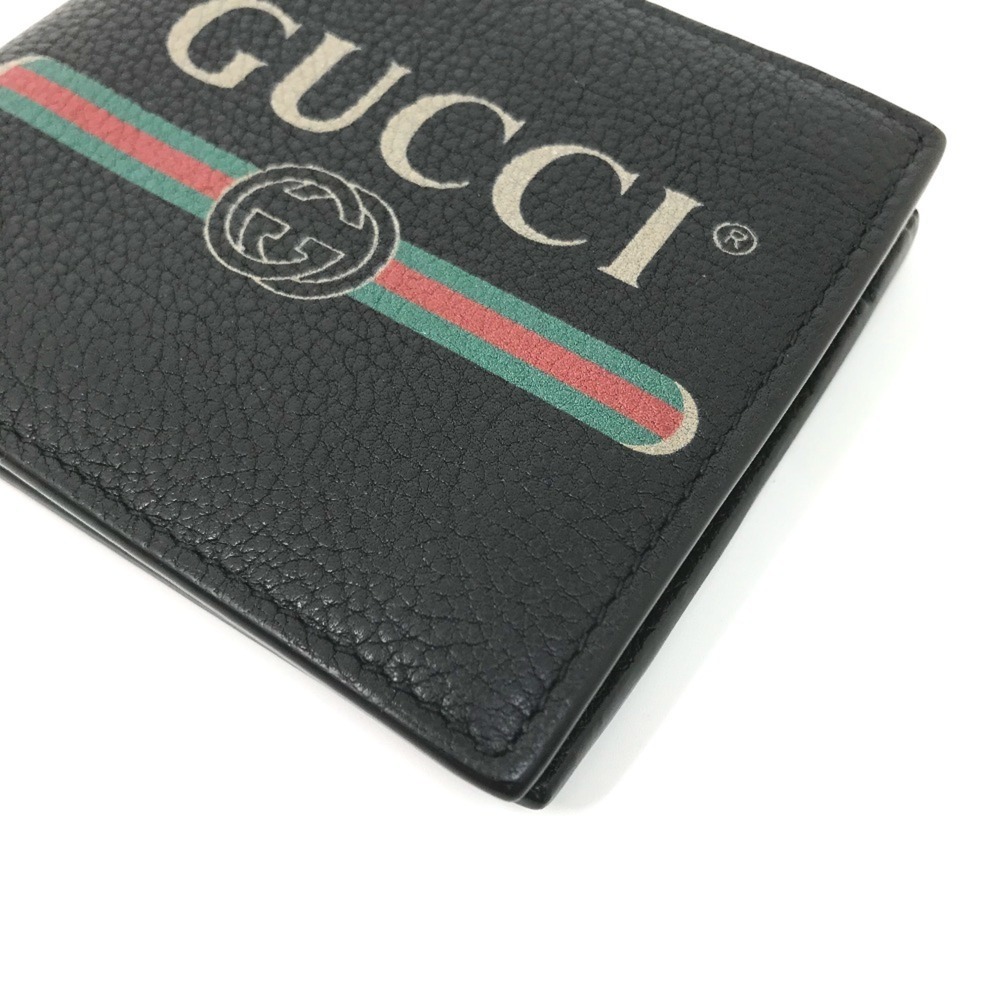 GUCCI 496316 Printed Compact Wallet Bi-fold Leather Men's Black E-240626-5 - Picture 6 of 13